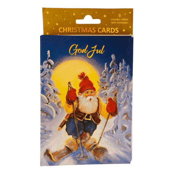 Hovedbilde Julekort doble m/konvolutt 6pk nisse på ski