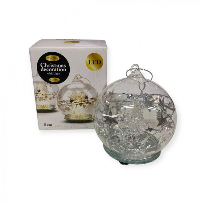 Hovedbilde Julekule 8 cm med LED-lys