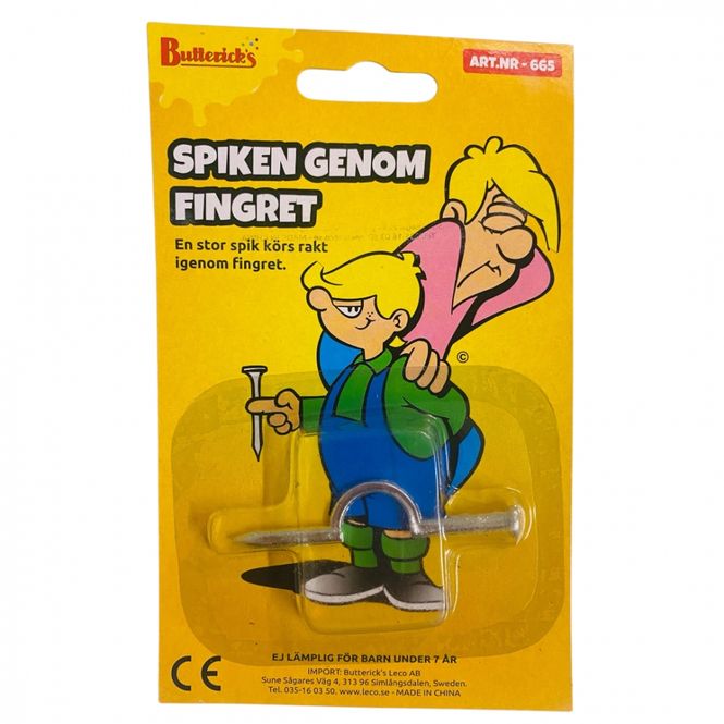 Hovedbilde Spiker-spøk Spiker gjennom fingeren