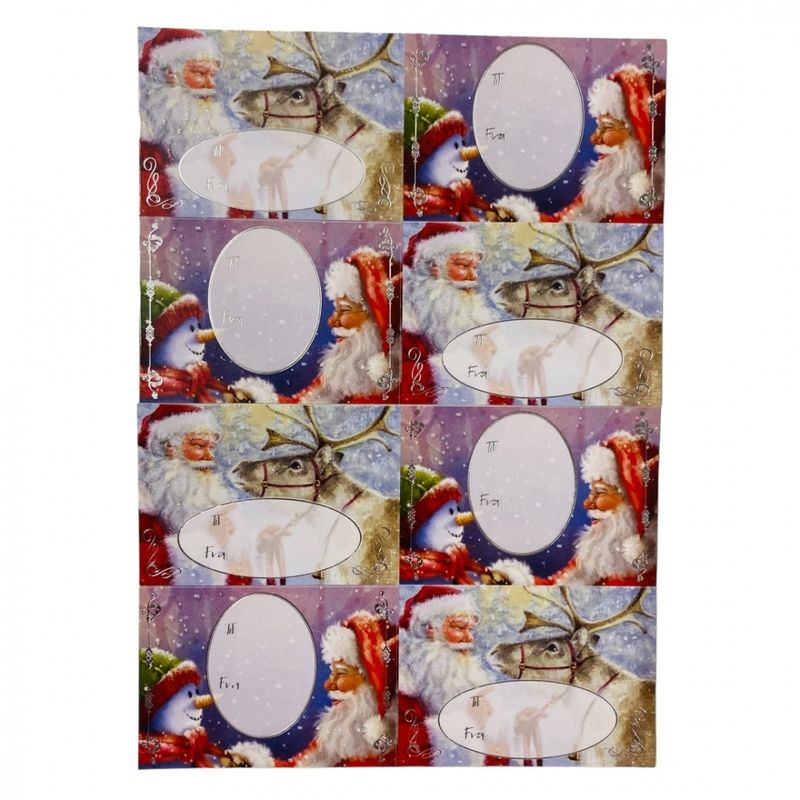 Julemerkelapper selvklebende 8 pk Nisse/snømann/Reinsdyr