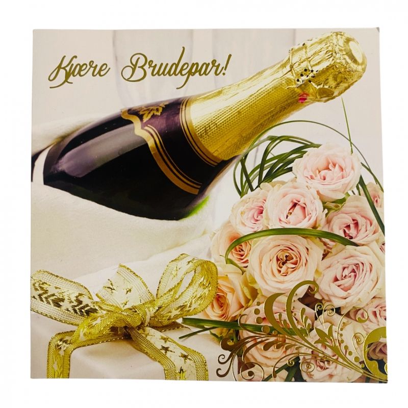 Bryllupskort dobbelt med konvolutt Champagne