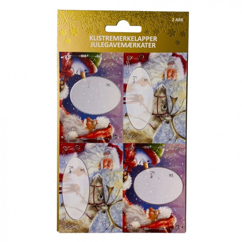 Julemerkelapper selvklebende 8 pk Nisse/snømann/Reinsdyr