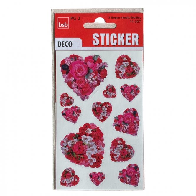 Hovedbilde Stickers 3 ark blomster hjerteformet